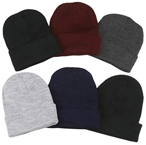 ToBeInStyle Mens Pack of 6 Soft Stretchy Beanies - Basic