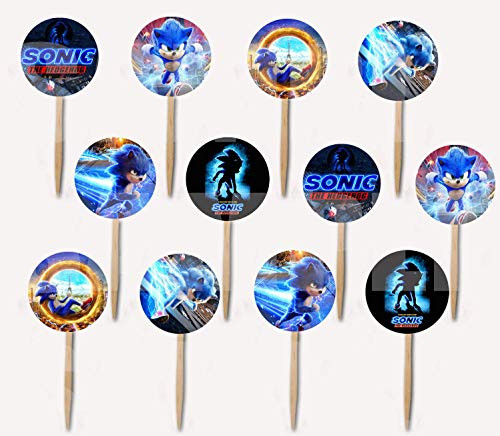 Sonic 2020 Movie Picks The Hedgehog Video Game Double-Sided Images Cupcake Picks Cake Topper -12