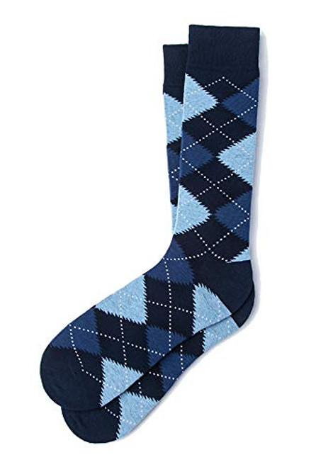 Mens Hipster Designer Argyle Design Luxury Crew Dress Socks -Navy Blue and Light Blue-