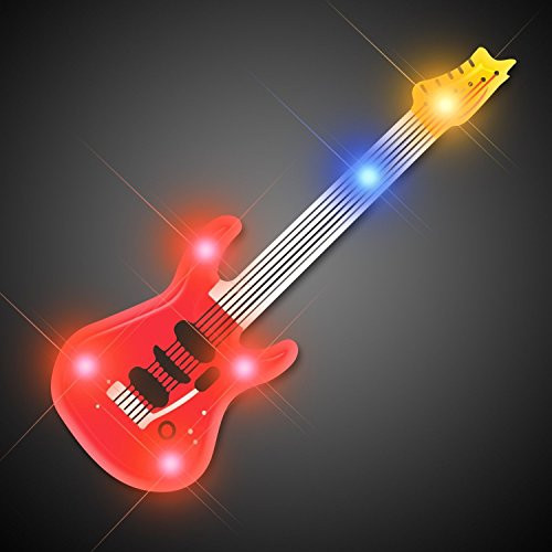 Mammoth Sales 25 PC LED Flashing Light Up Guitar Pins Brooch Party Favors -Red-