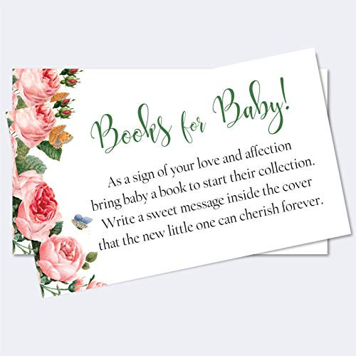 Set of 50 Pink Roses Books for Baby Shower Request Cards  Baby Shower Book Request Card  Baby Shower Invitations for Girl