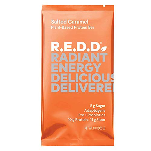 REDD Vegan Protein Bar - Salted Caramel - 12 Bars - Healthy Snack with 10g Plant-Based Protein  Low Sugar  Gluten-Free  Dairy-Free  High Fiber  Probio