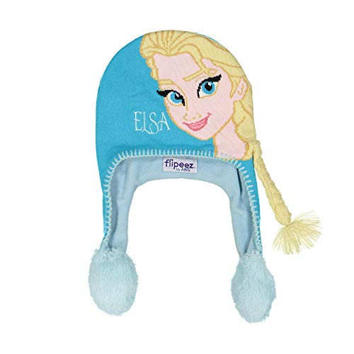 Disney Winter Hat  Frozen Squeeze and Flap Fun Cold Weather Beanie for Kids  Blue  Little Girl Age 4-7