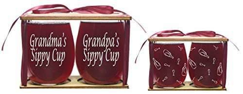 Grandmas and Grandpas Sippy Cups Engraved Stemless Wine Glasses