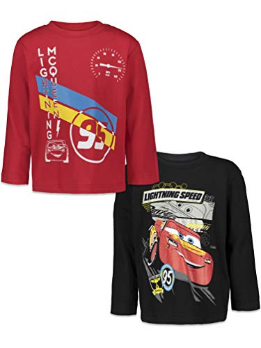 Disney Lightning McQueen Toddler Boys 2 Pack Long Sleeve T-Shirts Red-Black 3T