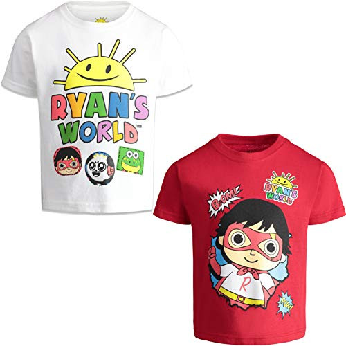 RYANS WORLD Boys Short-Sleeve T-Shirts 2 Pack Graphic Tees  Little Kids 6 White-Red