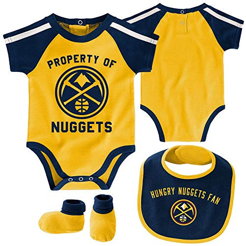 Outerstuff NBA Newborn Infants Rebound 3 Piece Creeper  Bib and Bootie Bodysuit Set -0-3 Months  Denver Nuggets-