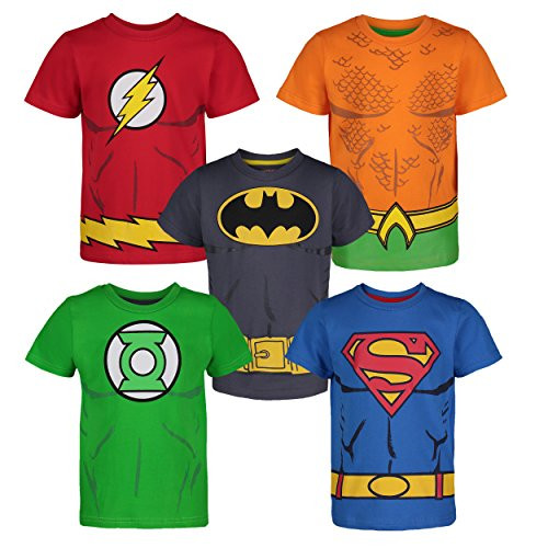 Justice League Little Boys 5 Pack T-Shirts - Batman Superman The Flash Green Lantern and Aquaman -7- Justice League Little Boys 5 Pack T-Shirts - Batman Superman The Flash Green Lantern and Aquaman -7-