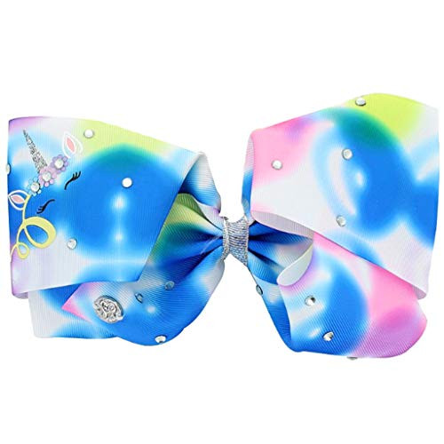 JoJo Siwa Large Cheer Hair Bow for Girls - Pink  Blue  Purple Tie-Dye with Unicorn Face