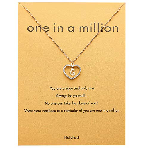 Initial Heart Necklace for Women 14K Real Gold Plated CZ Heart Letter G Name Alphabet Pendant Necklace