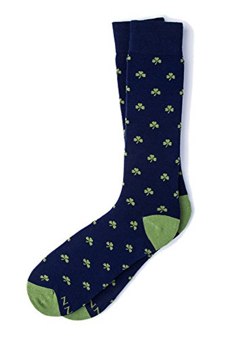 Mens Hipster Designer My Lucky Shamrock Funky Novelty Crew Dress Socks -Navy Blue-