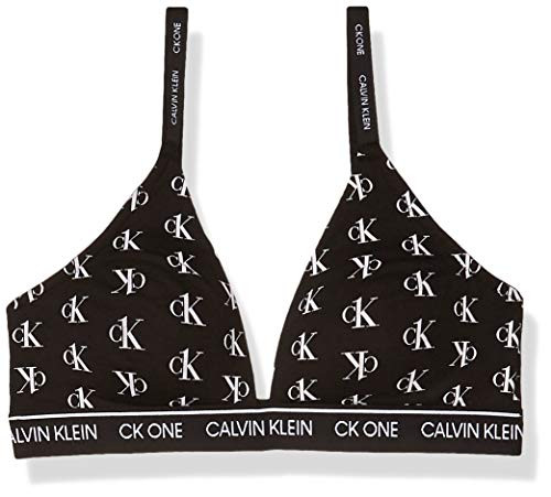 Calvin Klein Womens CK One Cotton Lightly Lined Triangle Bralette  Staggered Logo Black  L