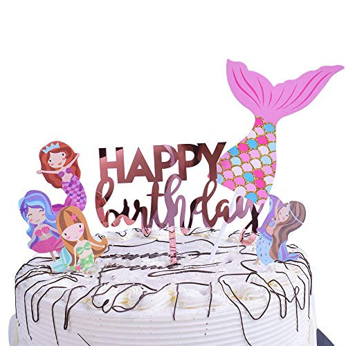 YUINYO Mermaid Glitter Happy Birthday Cake Topper ?Acrylic? Mermaid Cake Decoration for Mermaid Baby Shower Birthday Party Supplies -Rose gold- YUINYO Mermaid Glitter Happy Birthday Cake Topper ?Acrylic? Mermaid Cake Decoration for Mermaid Baby Shower Birthday Party Supplies -Rose gold-