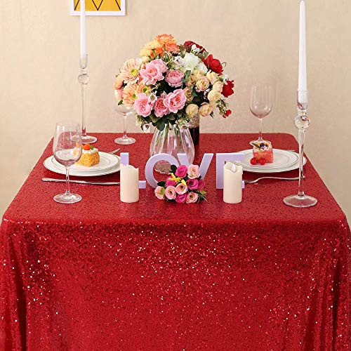 Zdada 50x50 Red Sequin Wedding Tablecloth Square Shiny Sequin Tablecloth for Wedding Party Event Decor