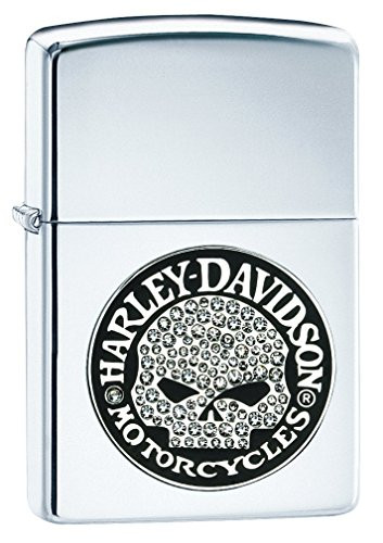 Zippo Harley Davidson Bling Skull High Polish Pocket Lighter  Chrome