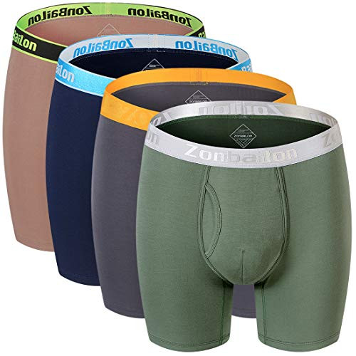 ZONBAILON Bamboo Running Sport Mens Underwear  Long Leg Boxer Briefs Multipack  Olive Green-Dark Blue-Grey-Brown 4-pack  XXX-Large