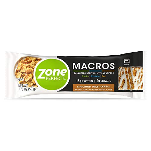 ZonePerfect Macros Protein Bars with 15g Protein 1g Sugars and 18 Vitamins and Minerals Cinnamon Toast Cereal 20 Count ZonePerfect Macros Protein Bars with 15g Protein 1g Sugars and 18 Vitamins and Minerals Cinnamon Toast Cereal 20 Count