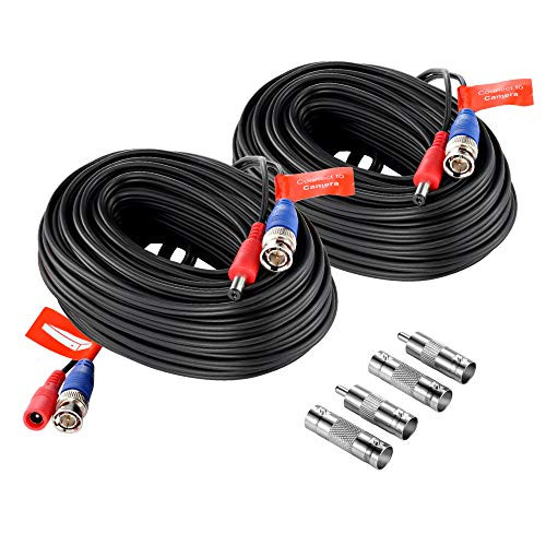 ZOSI 2 Pack 16ft 2-in-1 BNC Video Power Cables  5M bnc Extension CCTV Wire Cord for Security Camera dvr Surveillance System -Black  with BNC RCA Conne