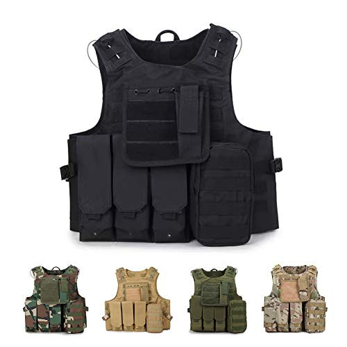 HYCOPROT Tactical Vest  1000D Oxford Adjustable Military Airsoft Vest with Multipurpose Pouches for Paintball  Combat  Training  Outdoor  Shooting  Hu