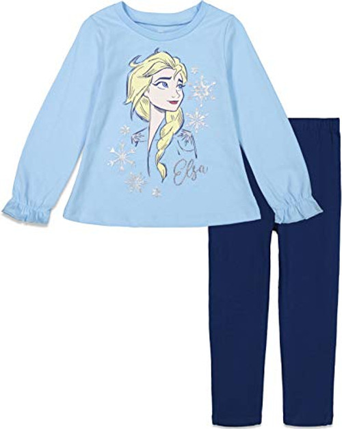 Disney Frozen Elsa Toddler Girls Long Sleeve Shirt and Leggings Set Light Blue 5T Disney Frozen Elsa Toddler Girls Long Sleeve Shirt and Leggings Set Light Blue 5T