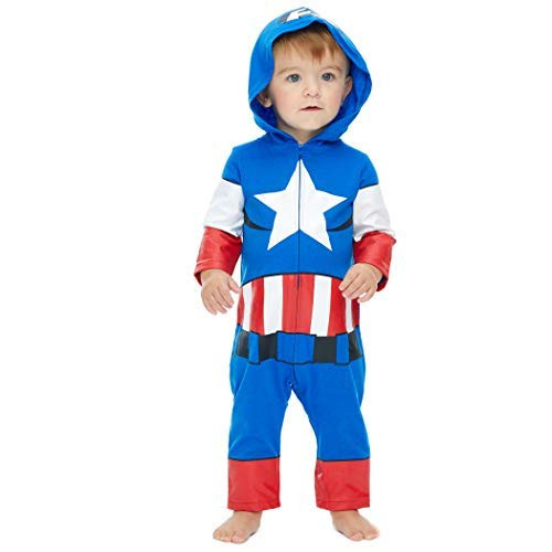 Marvel Avengers Captain America Baby Boys Zip-Up Hooded Costume Coverall -0-3 Months-