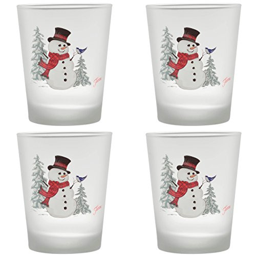 Officially Licensed Fiesta Snowman Frosted Glass Set of 4 -Tapered DOF  14-Ounce-