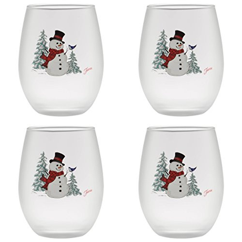 Officially Licensed Fiesta Snowman Frosted Glass Set of 4 -Stemless  15-Ounce-