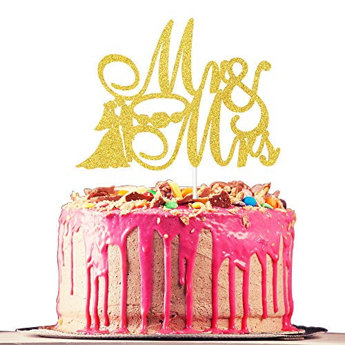 Mr- and Mrs- Cake Topper  Engagement  Bridal Shower  Wedding Anniversary  Bachelorette Party  Wedding Party Decoration Supplies  Gold Glitter