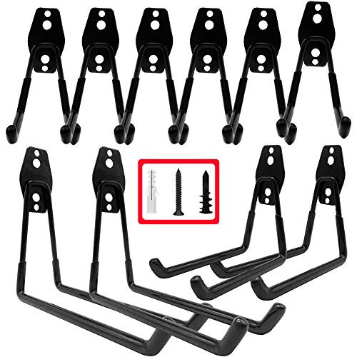 3-H Garage Utility Hooks Heavy Duty  Steel Garage Storage Hooks 10PC Utility Double Hooks for Organizing Power Tools  Ladders  Bikes  Bulk Items -Blac