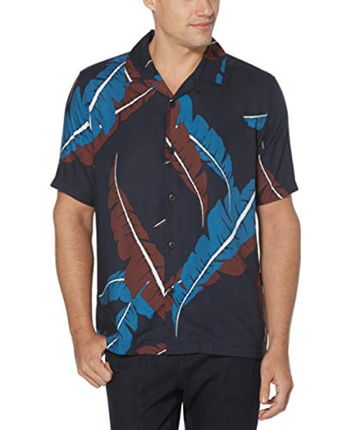 Perry Ellis Mens Big and Tall Leaf Print Camp Short Sleeve Button-Down Shirt Dark Sapphire 5X Large Perry Ellis Mens Big and Tall Leaf Print Camp Short Sleeve Button-Down Shirt Dark Sapphire 5X Large