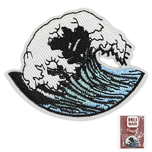 MUNAN Simple Kanagawa Wave Patch Embroidered Applique Badge Iron On Sew On Emblem