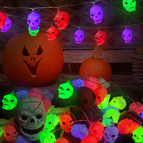 ZSMJ Halloween String Lights  Halloween Decorations  15LED Skull Lights Battery Operated String Lights Spooky Lights for Outdoor Indoor Party Decorati