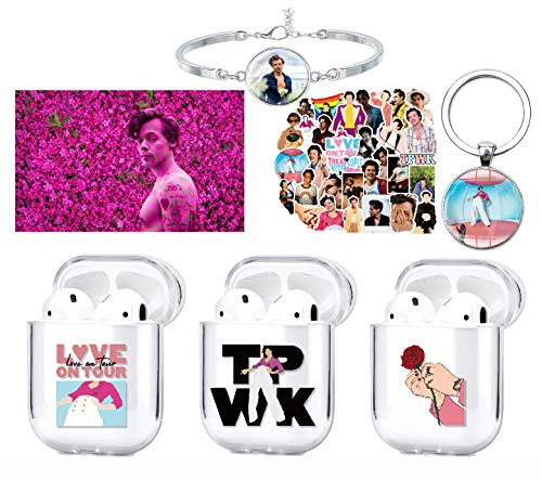 Harry Styles Merch  Harry Styles Charging Case Transparent Cover Compatible with AirPod 1and2-Harry Styles Poster-Bracelet Keychain 50 Pcs Stickers for