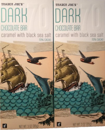 Trader Joes Dark Chocolate Bar with Caramel and Black Sea Salt 70  Cacao 3 Oz - 85 G - 2 Pack