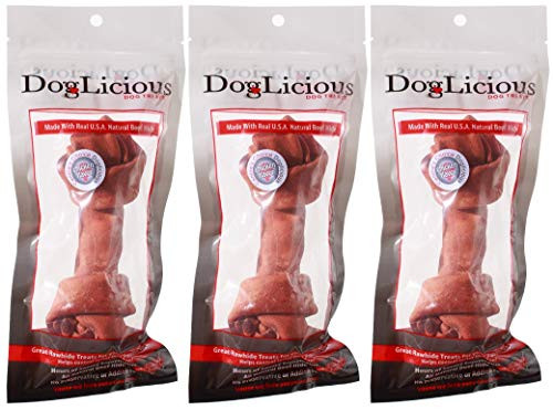 Doglicious 3 Pack of Chicken Flavor Rawhide Bones for Dogs  7 Inch  Made from U-S-A- Natural Beef Hide