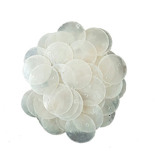 EAST-J 50 Round Capiz Shell Discs 1-5 -Two Holes- -Natural Color-