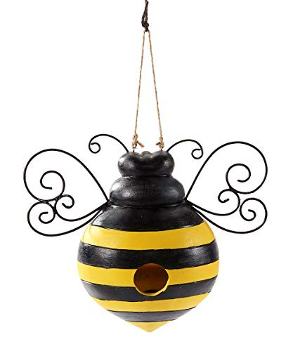 Giftcraft 713438 Bee Design Bird House  9-inch Length  Black and Yellow  Polystone