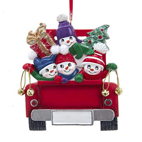 Kurt Adler A1998 Snowman on Truck Family of 4 Ornament for Personalization  4-inch High  Resin and Paint-Mica