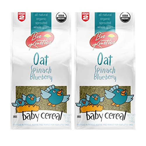 Organic Oat-spinach-Blueberry baby cereal made with sprouted whole grain stage 2-7oz-198 g- 2 pack
