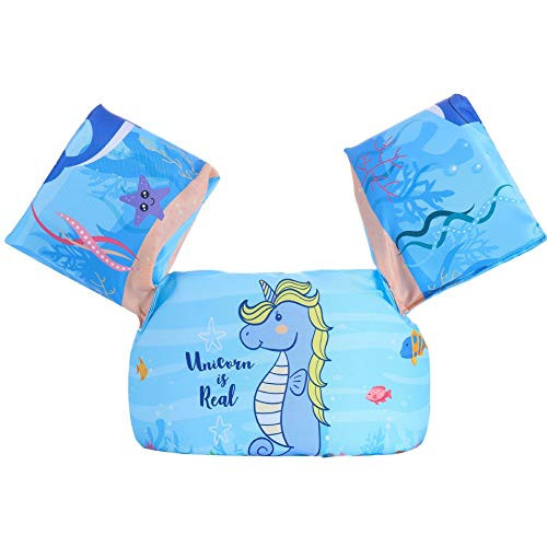 Jellydog Toy Toddler Swim Vest Life Jacket 30-50 Pounds  Baby Floats for Pool  Learn-to-Swim Vest with Arm Wings for Kids Boys and Girls  Hippocampus