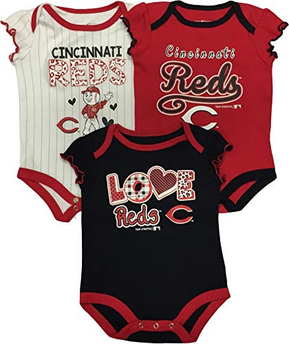 Outerstuff Cincinnati Reds Girls Bodysuit Creeper 3 Piece Set -0-3 Months-