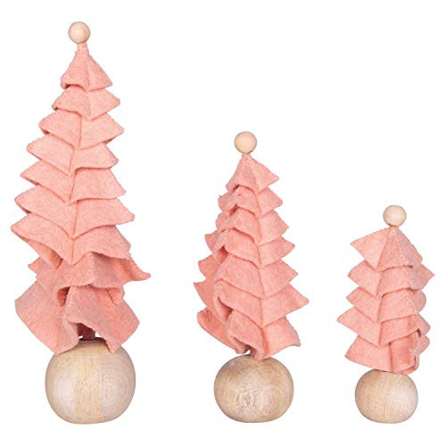 Creative Co-op Wool Felt Wood Ball Bases -Set of 3 Sizes- Trees  Pink