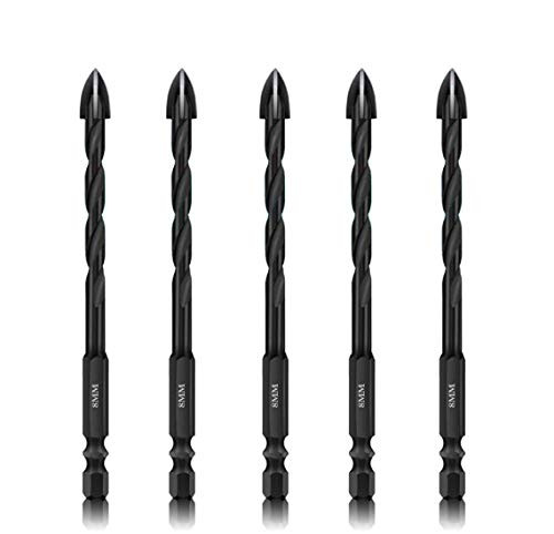 JOERIC 8mm Concrete Drill Bit Set  5PC Masonry Drill Bit Set Ceramic Brick Drill Bit Industrial Cemented Carbide Tip YG6X  Hex Shank for Glass  Soft C