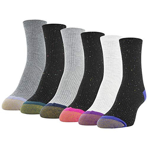 Gold Toe Womens Lola Ribbed Short Crew Socks  6 Pairs  Royal  Grape  Hot Pink  Peacoat  Forest  Lavender Mist  Shoe Size 6-9
