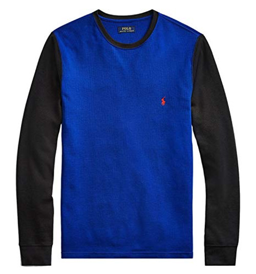 Polo Ralph Lauren Mens Waffle Knit Crew Neck Shirt -Medium  Royal-Black-