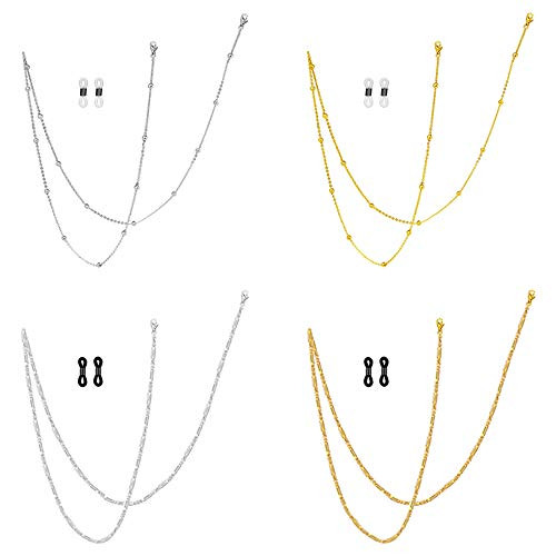Ceqiny 4pcs Alloy Glasses Chain for Women Sunglasses Chain Holder Eyeglasses Chain Reading Glasses Cords Strap Lanyards Necklace Around Neck Eyewear R