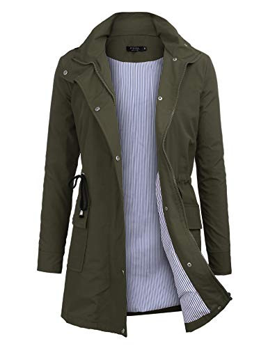 FISOUL Windbreaker Raincoats Waterproof Lightweight Rain Jacket Outdoor Hooded Womens Trench Coats Army Green XL