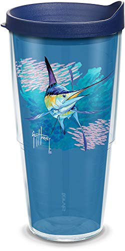 Tervis Guy Harvey - Offshore Haul Marlin Insulated Tumbler with Wrap and Navy Blue Lid  24oz  Clear