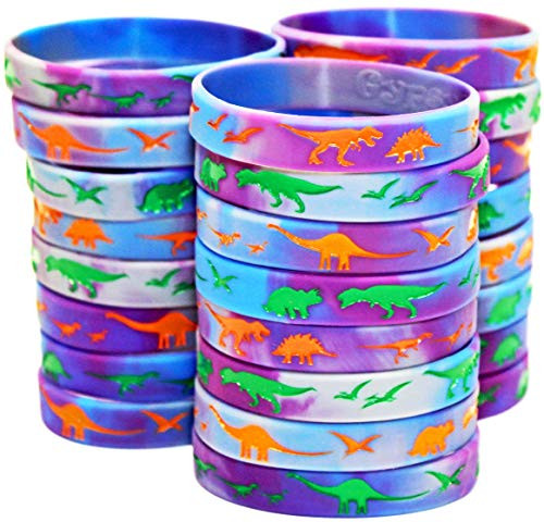 Dinosaur World Jurassic Style Silicone Wristbands - Set of 24 Bands (Swirl 24-Pack)