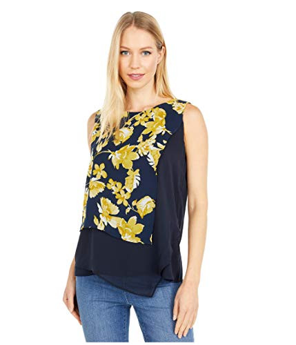 Calvin Klein Floral Double Tier Blouse Navy-Ochre Multi MD -US 8-10-